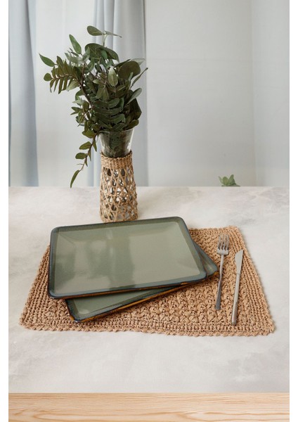 Reaktif Yeşil Siera Kayık Tabak 31*21 cm 2 Adet Q84
