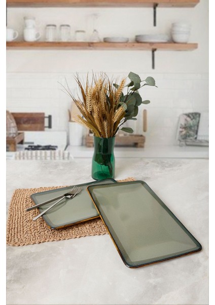 Reaktif Yeşil Siera Kayık Tabak 31*21 cm 2 Adet Q84