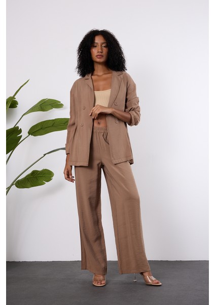 Açık Kahverengi Regular Beli Lastikli Salaş Pantolon