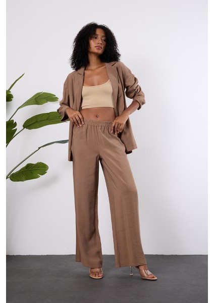 Açık Kahverengi Regular Beli Lastikli Salaş Pantolon modelleri