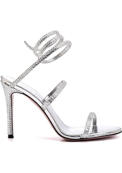 Martina Gümüş Hakiki Deri Kadın Topuklu Sandalet