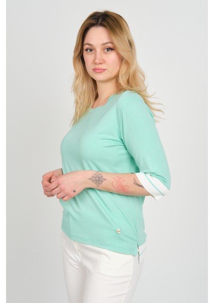 Kadın Truvakar Kol Önü Kısa Arkası Uzun Çift Renk Kumaşlı Bluz 24031 Mint