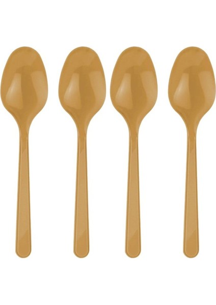 25 Adet Gold Renkli Kaşık Sert Dayanaklı Plastik Lüks Kullan At Altın Sarısı Doğum Günü Parti Kaşığ