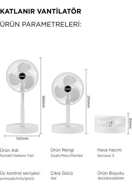 Blic BFN11 Beyaz Şarjlı Katlanılabilir Mini Fan Masa Üstü Vantilatörü Soğutucu Sessiz El Fanı
