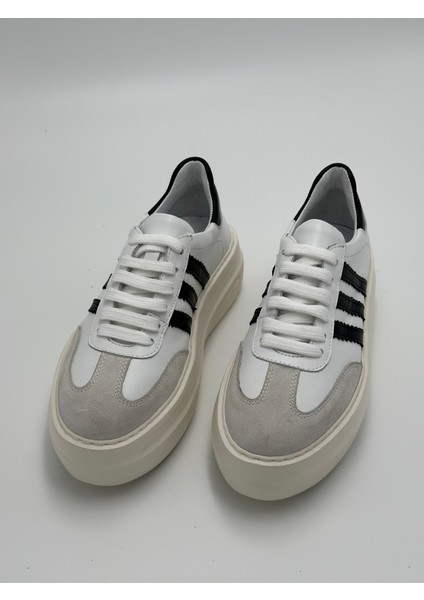 Hakiki Deri Kadın Sneaker Bağcıklı Kaydırmaz Taban Şeritli Spor Ayakkabı modelleri
