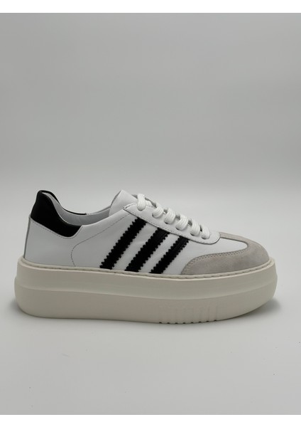 Hakiki Deri Kadın Sneaker Bağcıklı Kaydırmaz Taban Şeritli Spor Ayakkabı fırsatları