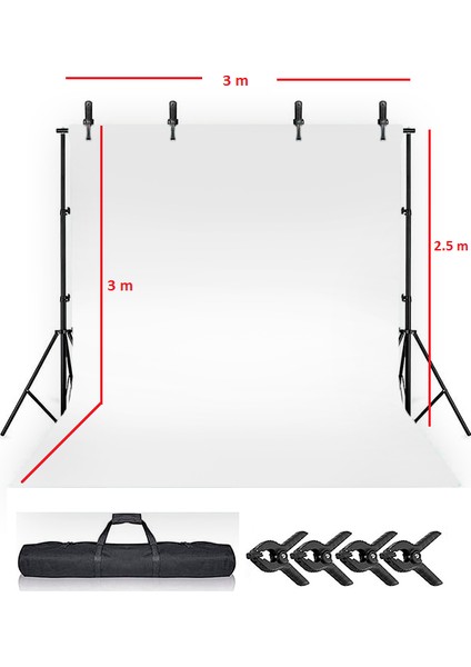 3x3 M White Screen Beyaz Fon Perde Fotoğraf ve Ürün Çekimleri Için + Fon Standı