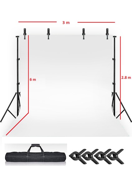 3x6 M White Screen Beyaz Fon Perde Fotoğraf ve Ürün Çekimleri Için + Fon Standı