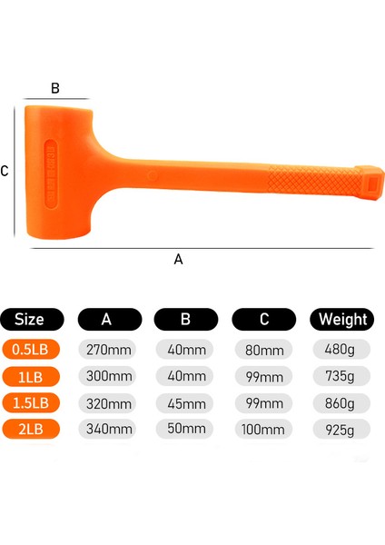 Katı Çekiç Ölü Darbe Çekiç Turuncu Yumuşak Kauçuk Çekiç 0.5-2lb (Yurt Dışından) modelleri