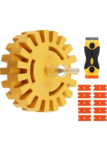 Bradoo-Eraser Wheel Çıkartma Sökücü Seti 4 Inç Yapışkanlı Etiket ve Vinil Sökücü, Plastik Jiletli ve Matkap Adaptörlü (Yurt Dışından)
