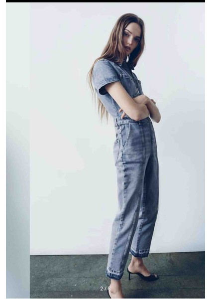 Allbucks Zara, Fermuarlı Yarım Kollu Uzun Denim Tulum ABZRA0111 fiyatları