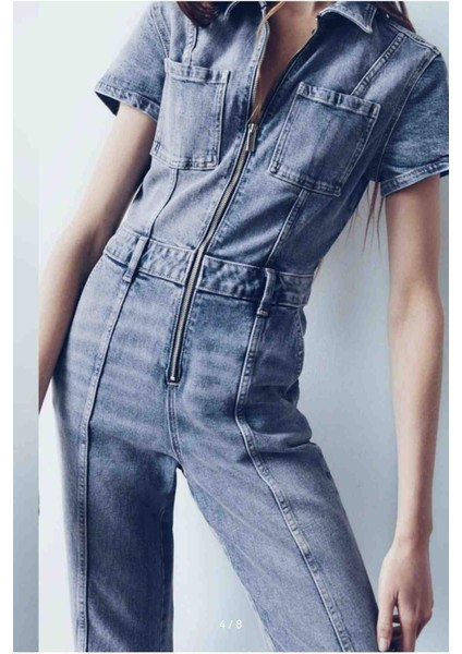 Allbucks Zara, Fermuarlı Yarım Kollu Uzun Denim Tulum ABZRA0111 fırsatları