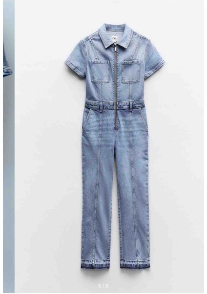 Allbucks Zara, Fermuarlı Yarım Kollu Uzun Denim Tulum ABZRA0111 indirimleri