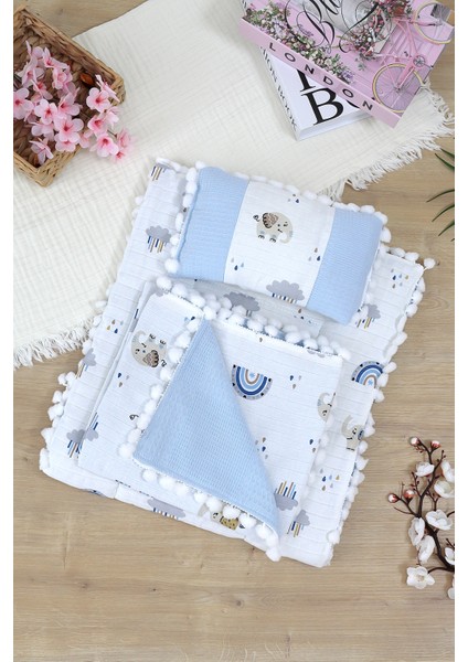 Erkek Bebek Müslin Pike Tabanlı Battaniye Yastıklı 3 Lü Alt Açma Seti STL7007 modelleri