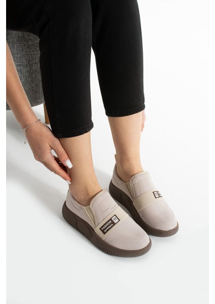 Umaro Kadın Paraşüt Kumaş Bej Vizon Günlük Ayakkabı