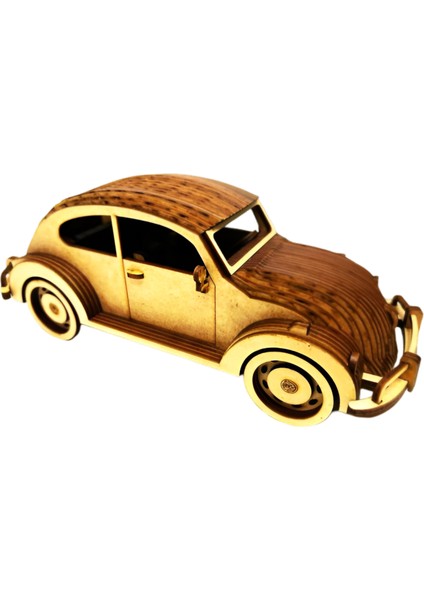 Ahşap Retro Araba Maketi - Ahşap Maket 3D Model - 35X12X22CM
