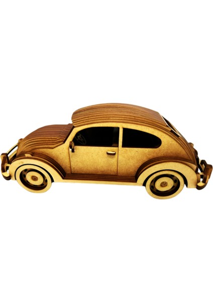 Ahşap Retro Araba Maketi - Ahşap Maket 3D Model - 35X12X22CM