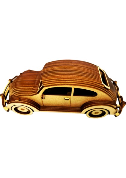 Ahşap Retro Araba Maketi - Ahşap Maket 3D Model - 35X12X22CM