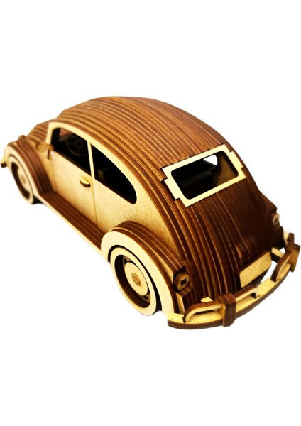 Ahşap Retro Araba Maketi - Ahşap Maket 3D Model - 35X12X22CM