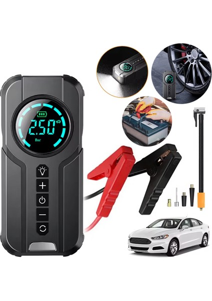 Powermaster Powerbank Araç Akü Şarj Lastik Hava Kompresörü Şişirici Taşınabilir Dijital Kablosuz El Feneri