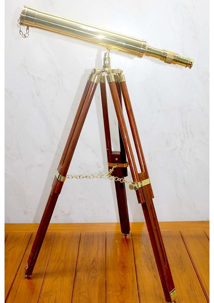 Pirinç Vintage Dürbün Teleskop Ağaç Tripodlu 70CM
