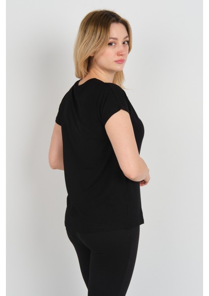 Kadın Işleme Detaylı Düşük Kol Bisiklet Yaka Bluz 4221 Siyah fırsatları