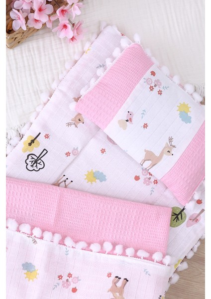 Kız Bebek Müslin Pike Tabanlı Battaniye Yastıklı 3 Lü Alt Açma Seti STL7008 fiyatları