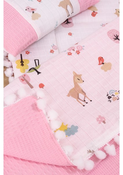 Kız Bebek Müslin Pike Tabanlı Battaniye Yastıklı 3 Lü Alt Açma Seti STL7008 modelleri