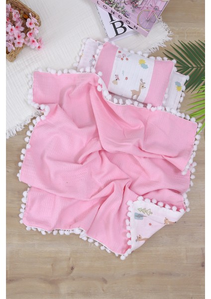 Kız Bebek Müslin Pike Tabanlı Battaniye Yastıklı 3 Lü Alt Açma Seti STL7008 indirimleri