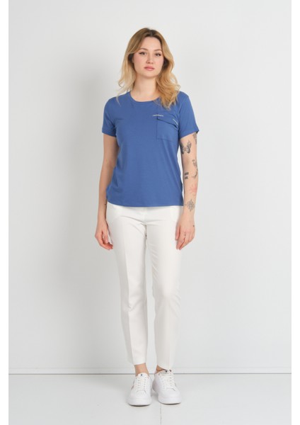 Kadın Kapak Cepli Bisiklet Yaka Kısa Kollu Bluz 4144 Indigo fiyatları