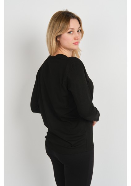 Kadın Pul ve Boncuk Işlemeli V Yaka Uzun Kol Bluz 24578 Siyah fırsatları