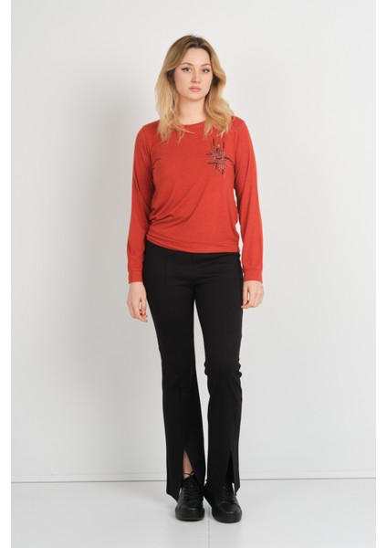 Kadın Taş ve Boncuk Süslemeli Uzun Kollu Bluz 24589 Kiremit fiyatları