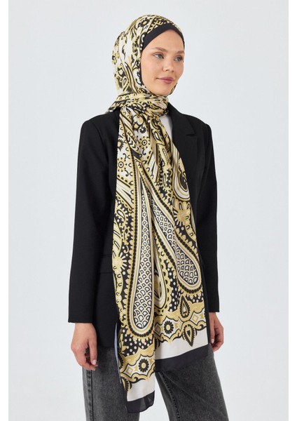 Siyah-Gold Retro Desenli Şal 5684