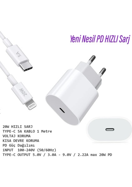Hızlı Şarj Aleti 20W Apple iPhone iPad Uyumlu Lightning Kablo Subzero SG46