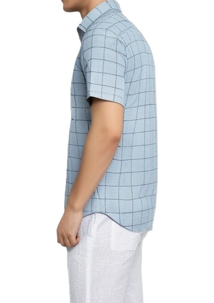Mavi Renkli Slim Fit Kısa Kollu Gömlek fiyatları