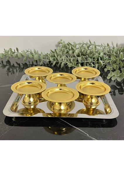 6'lı Gold Kahve Yanı Lokumluk, Makaronluk, Şekerlik,sunum,kahve,ikramlık