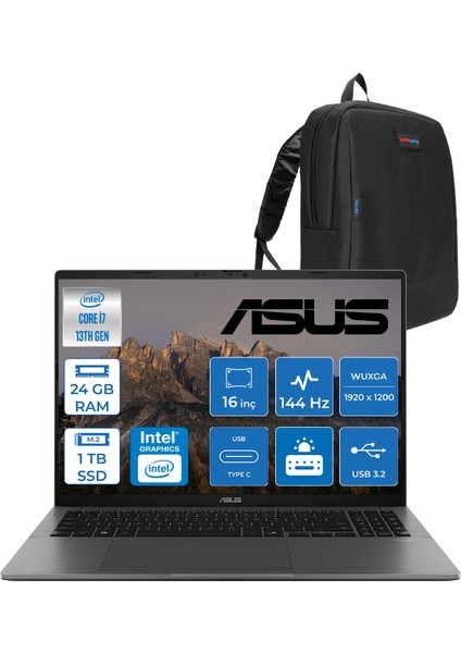Vivobook WS3607VA S16 Intel Core I7 13620H-24GB Ddr5-1tb Ssd-16" Wuxga IPS 300NITS 144Hz Freedos Taşınabilir Bilgisayar ZRP077F13+ZETTAÇANTA