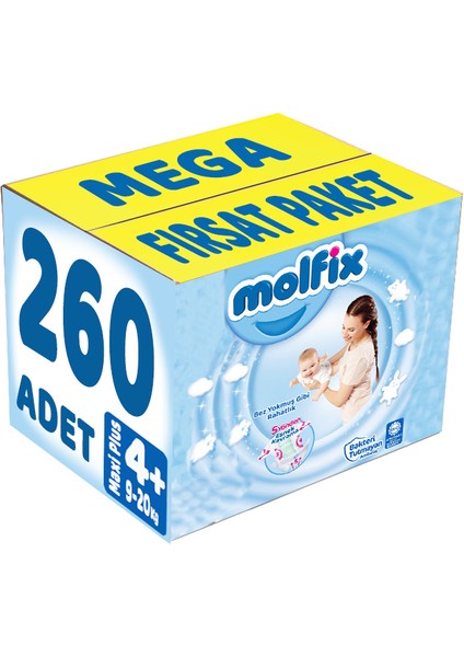 Bebek Bezi Beden:4+ (9-20KG) Maxi Plus 260 Adet Mega Fırsat Pk
