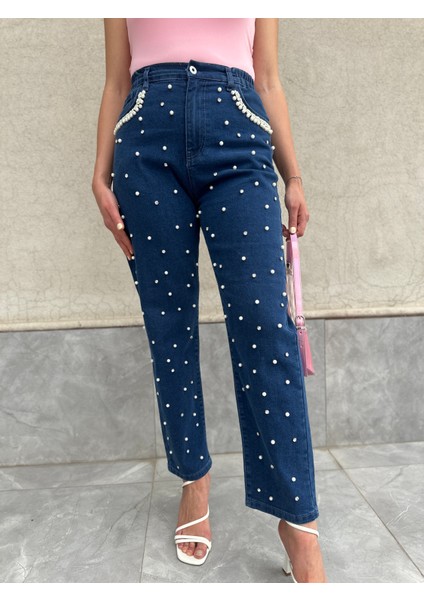 Inci Detaylı Lacivert Jean