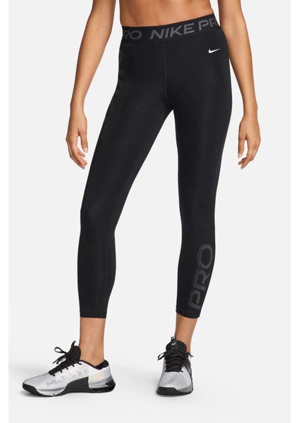 Pro Dri-Fit Women's Mid Rise 7/8 Graphic Leggings Kadın Spor Antrenman Tayt Siyah