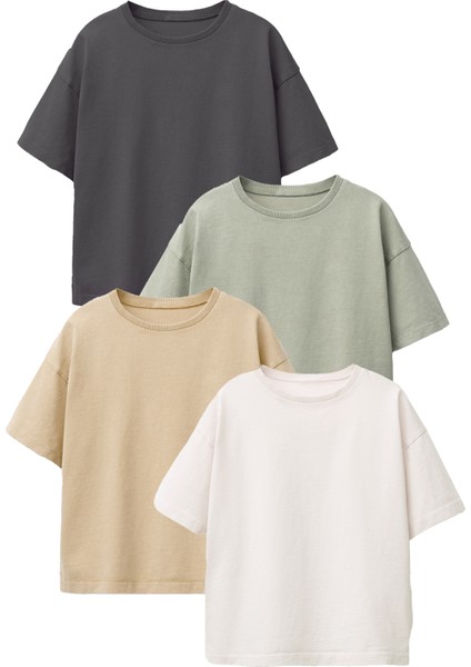 Unisex Basic 4'lü T-Shirt (Beyaz-Küf Yeşili-Bej-Füme)