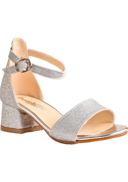 Çocuk Parlak Simli Topuklu Abiye Ayakkabı