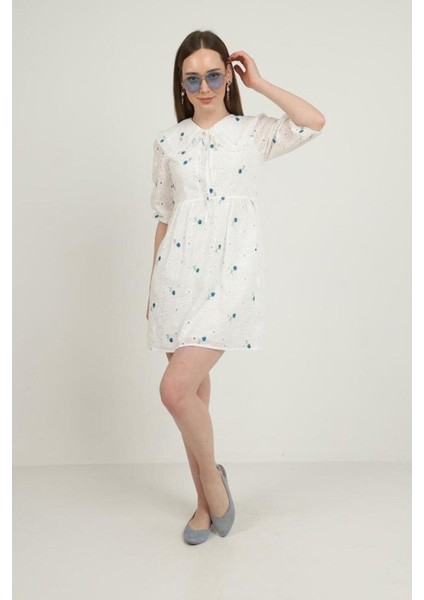 Indigo Bebe Yakalı Brode Elbise