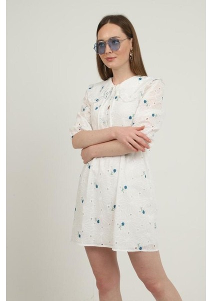 Indigo Bebe Yakalı Brode Elbise