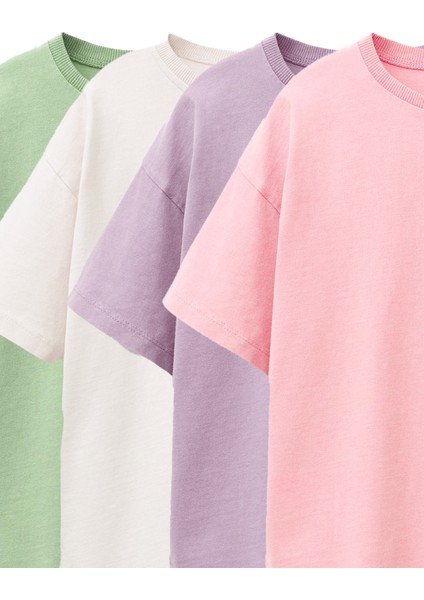 Kız Çocuk T-Shirt 4'lü Set %100 Pamuk Kısa Kol Günlük Tarz 4 Renk Seçeneği fiyatları