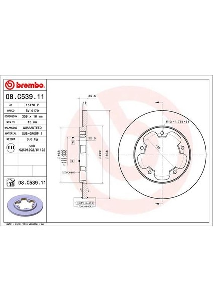 Arka Fren Dıskı Transıt V363 14 Tek Teker A.ceker Duz 308MM 5 Bıjon (2 Adet) BK312A315AB-KK312A315AA-1815599