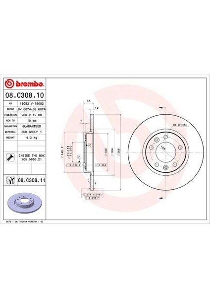 Arka Fren Aynası Astra L 2021 -Combo E-Grandland-C4-Berlıngo 18 308 14 -3008-PARTNER 18 408 22 268X71X35X5DL Dolu (2 Adet) 1609582880-3642786