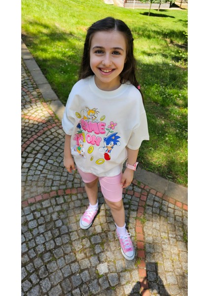 Sonic Kız Çocuk Oversize Pamuklu Tişört