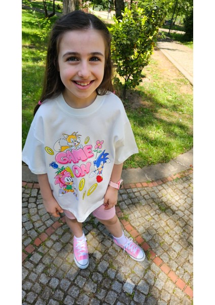 Sonic Kız Çocuk Oversize Pamuklu Tişört