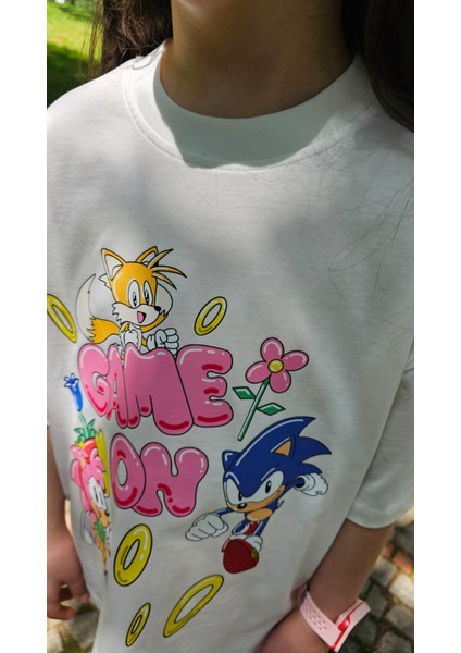 Sonic Kız Çocuk Oversize Pamuklu Tişört